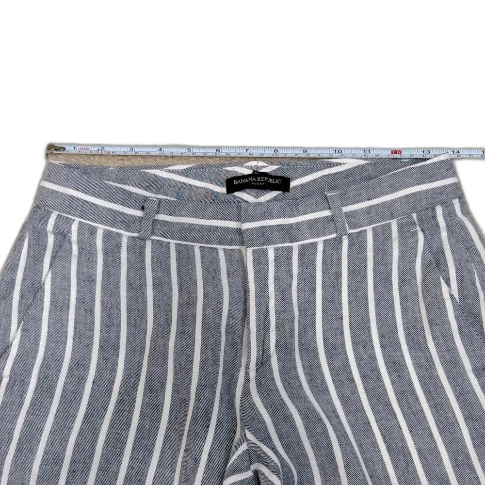 Banana Republic Grey Striped Linen Mid Rise Avery Ankle Length Pants Sz 0 EUC